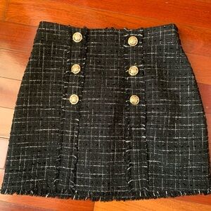 Suzy Shier Black Tweed Mini Skirt with Gold Accents